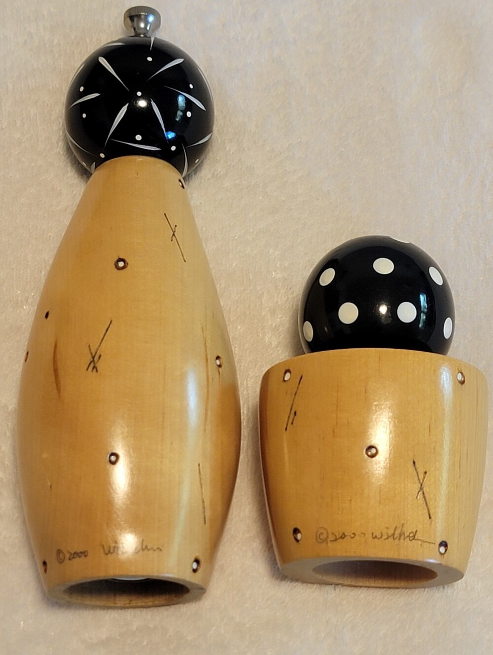 Rob Wilhelm Signed Dated PopArt Pepper Mill Grinder and Salt Shaker